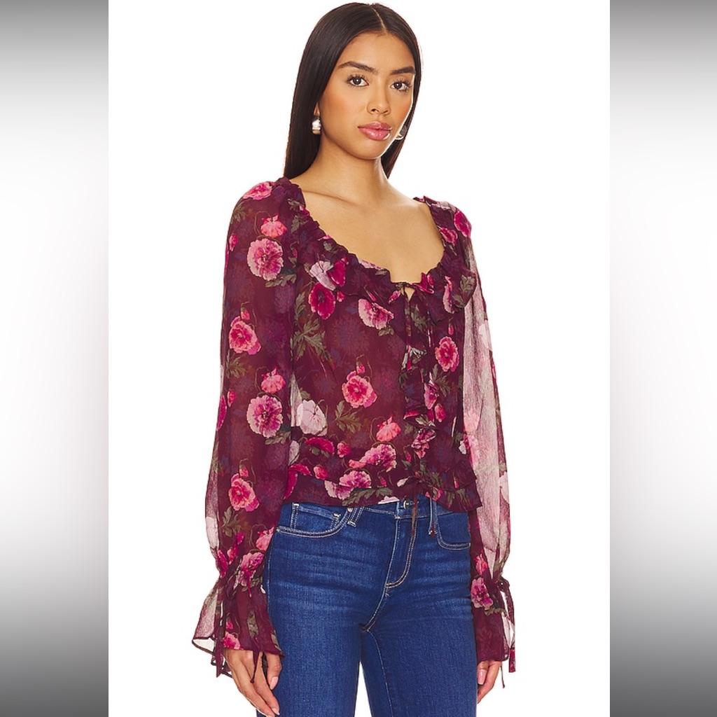 Paige Lanea 100% Silk Floral Blouse In Black Cherry Size S Nwt